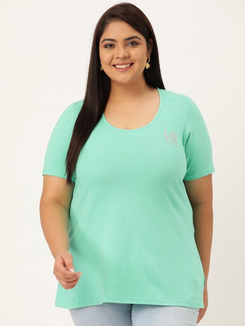 

theRebelinme Women Plus Size Sea Green T-shirt