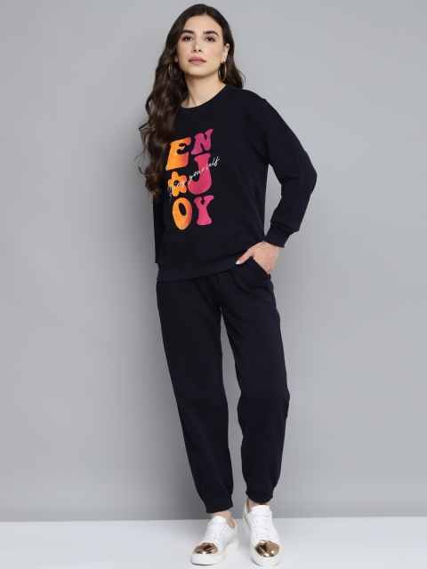 

VividArtsy Women Navy & Pink Printed Pure Cotton Co-ord Set, Navy blue