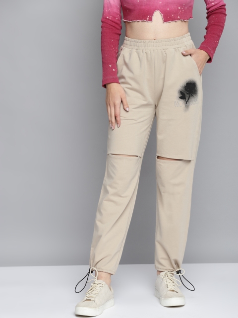 

VividArtsy Women Beige Solid Cut-Out Joggers
