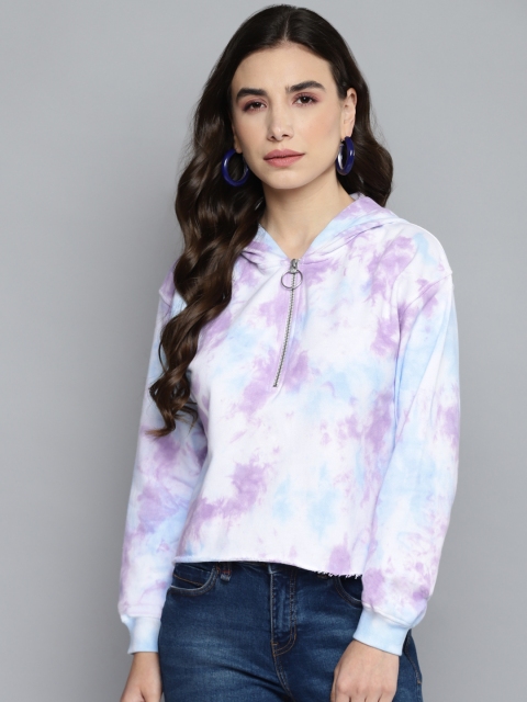 

VividArtsy Women White Tie & Dye Hooded Sweatshirt