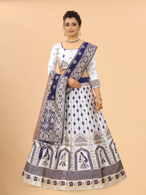 

M Venture White & Blue Ready to Wear Lehenga & Unstitched Blouse With Dupatta