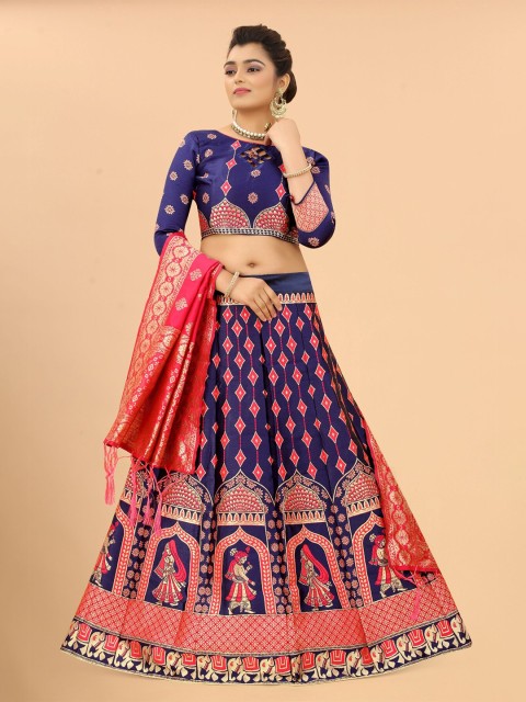 

M Venture Blue & Rose Ready to Wear Lehenga & Unstitched Blouse With Dupatta