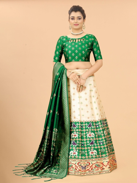 

M Venture Green & Off White Ready to Wear Lehenga & Unstitched Blouse With Dupatta