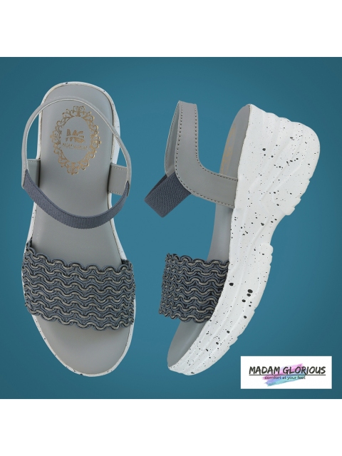 

madam glorious Women Grey Knitted Wedge Heels