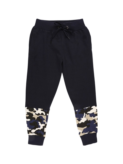 

RAINE AND JAINE Boys Navy Blue Solid With Patch Work Cotton Joggers