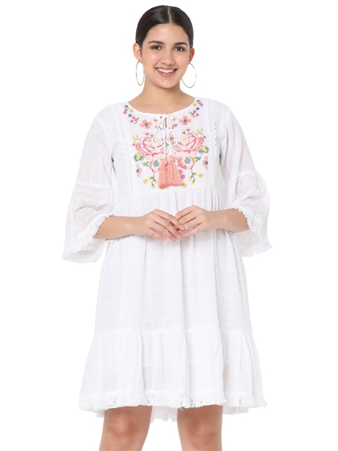 

Smarty Pants White & Red Floral A-Line Dress