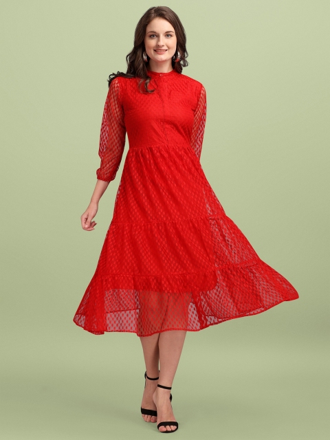 

Wedani Women Red Net Midi Dress