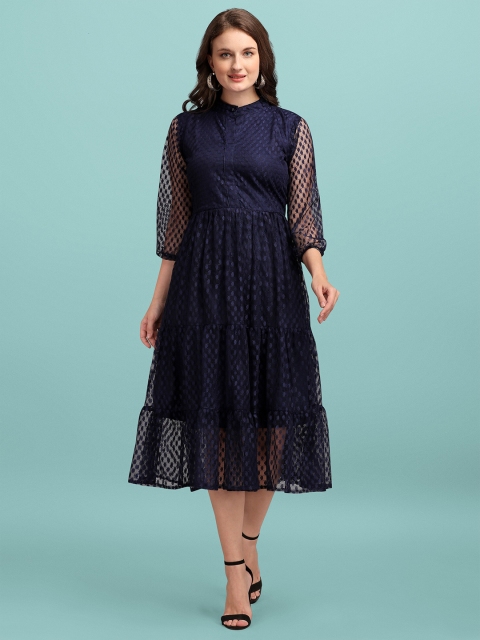 

Wedani Women Navy Blue Net Midi Dress