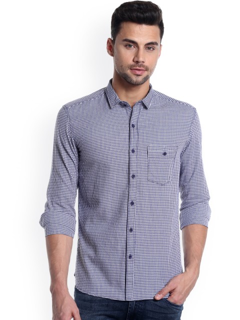 

Numero Uno Men Navy Blue & White Slim Fit Self-Design Casual Shirt