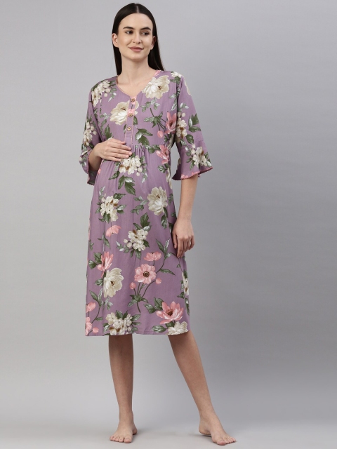 

GOLDSTROMS Magenta Women Floral Maternity A-Line Midi Dress