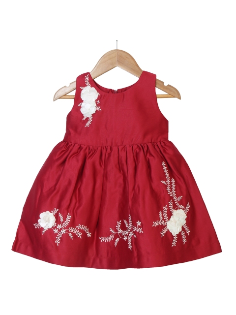 

Enfance Kids Girls Maroon Floral Embroidered Satin Dress