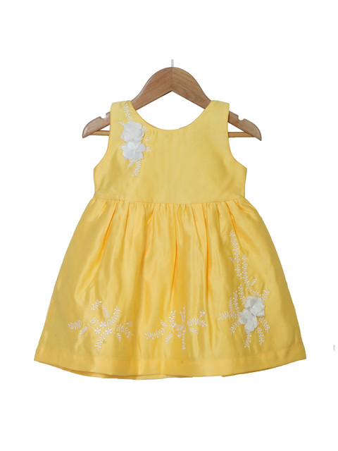 

Enfance Kids Girls Yellow Floral Embroidered Satin Dress