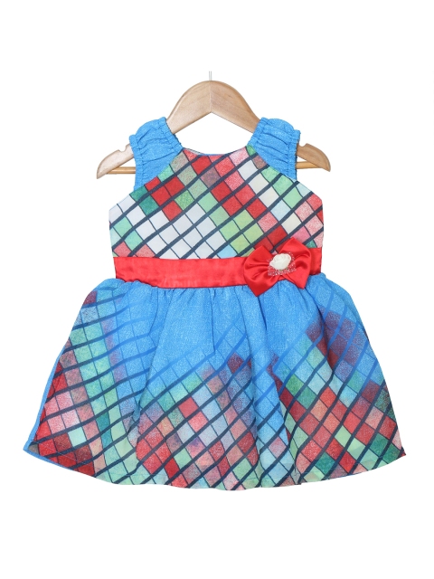 

Enfance Blue & Multicoloured Bow-Detailed Checked Dress