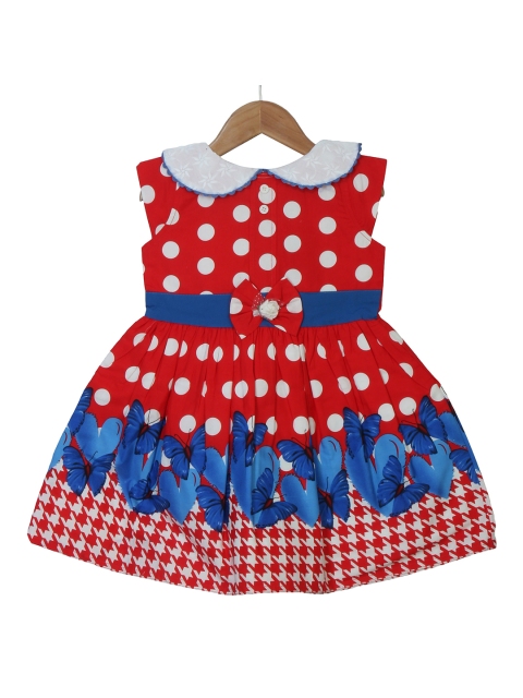 

Enfance Red & Blue Peter Pan Collar Polka Dots Fit & Flare Dress