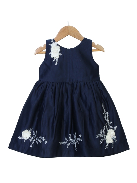 

Enfance Navy Blue Floral Satin Dress