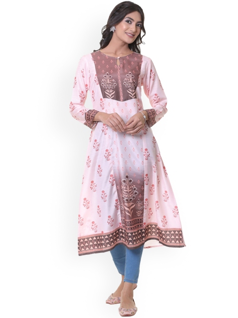 

HEEPOSH Women Pink & Mauve Floral Yoke Design Keyhole Neck Kurta