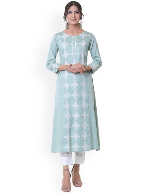 

HEEPOSH Women Sea Green Floral Embroidered Chikankari Anarkali Kurta