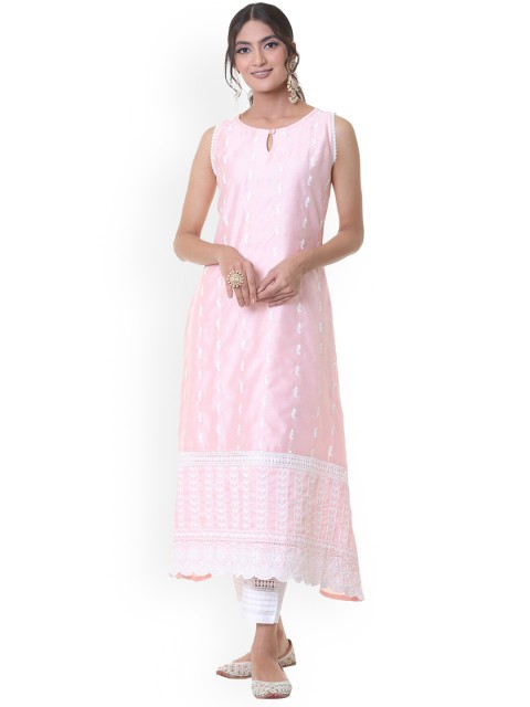

HEEPOSH Women Pink-Coloured Thread Work Chanderi Silk Kurta with Trouser