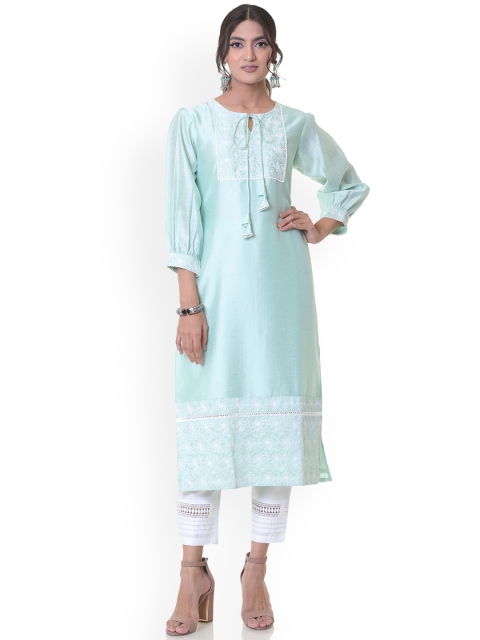 

HEEPOSH Women Green Embroidered Kurta