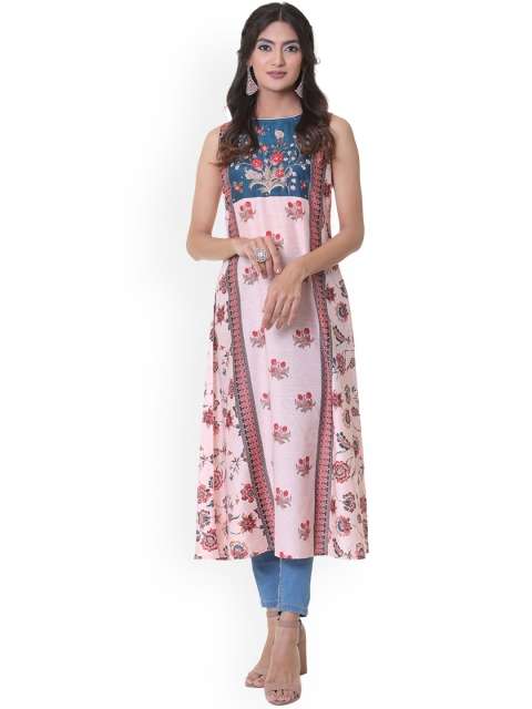 

HEEPOSH Women Peach-Coloured Floral Printed Mirror Kurta