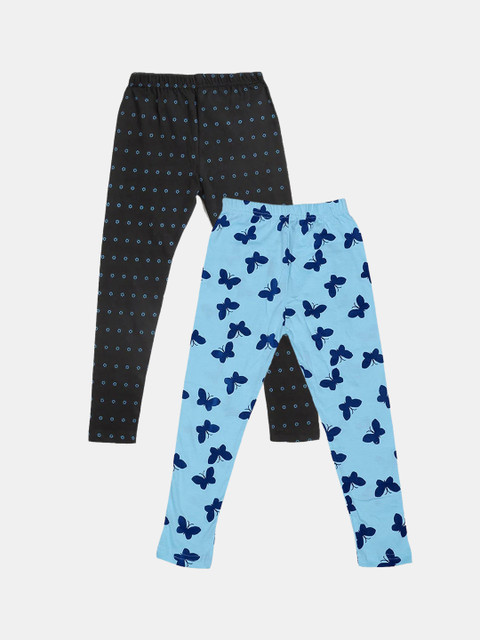 

FRENCH KLEIDER Girls Pack of 2 Black & Blue Printed Ankle-Length Leggings