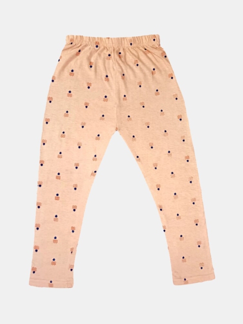 

FRENCH KLEIDER Girls Peach-Colored Printed Ankle-Length Pure Cotton Leggings