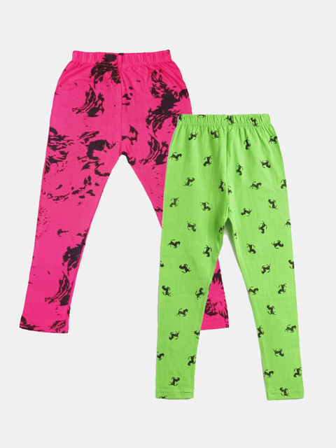 

FRENCH KLEIDER Girls Pack Of 2 Printed Pure Cotton Leggings, Magenta