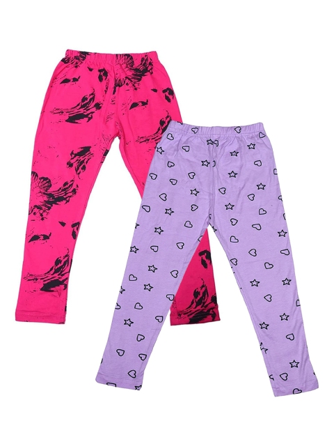 

FRENCH KLEIDER Girls Pack of 2 Magenta & Purple Printed Ankle-Length Leggings