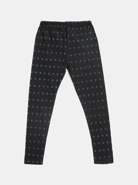

FRENCH KLEIDER Girls Black Printed Ankle-Length Pure Cotton Leggings