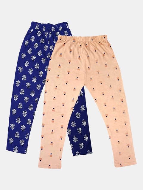 

FRENCH KLEIDER Girls Pack Of 2 Printed Pure Cotton Ankle Length Leggings, Blue