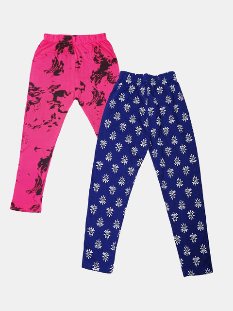 

FRENCH KLEIDER Girls Pack Of 2 Printed Ankle-Length Pure Cotton Leggings, Magenta