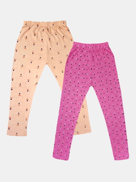 

FRENCH KLEIDER Girls Pack Of 2 Printed Ankle-Length Cotton Leggings, Magenta