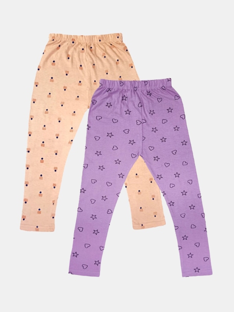 

FRENCH KLEIDER Girls Pack of 2 Peach & Purple Printed Ankle-Length Leggings, Mauve