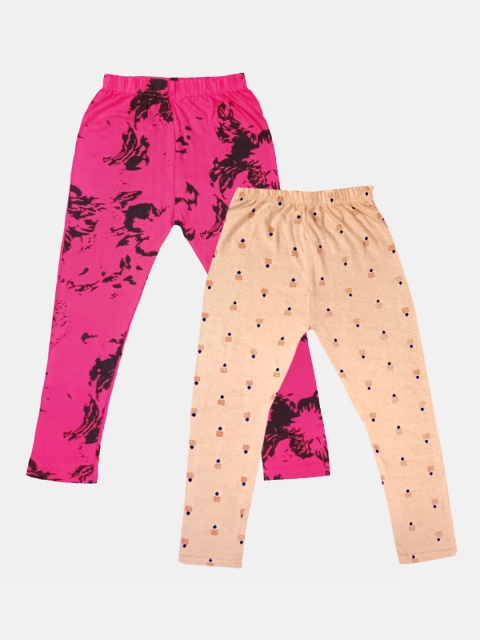 

FRENCH KLEIDER Girls Pack Of 2 Printed Ankle-Length Pure Cotton Leggings, Magenta