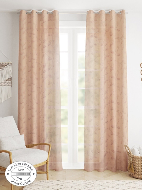 

HomeTown Beige Set of 2 Floral Sheer Long Door Curtain