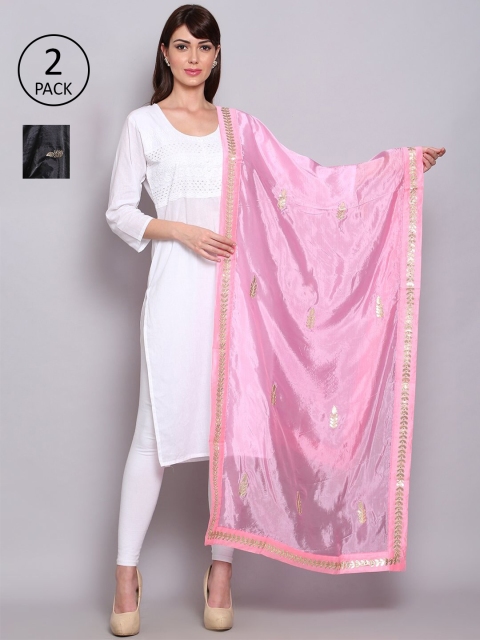 

Miaz Lifestyle Pack of 2 Navy Blue & Pink Dupatta with Gotta Patti