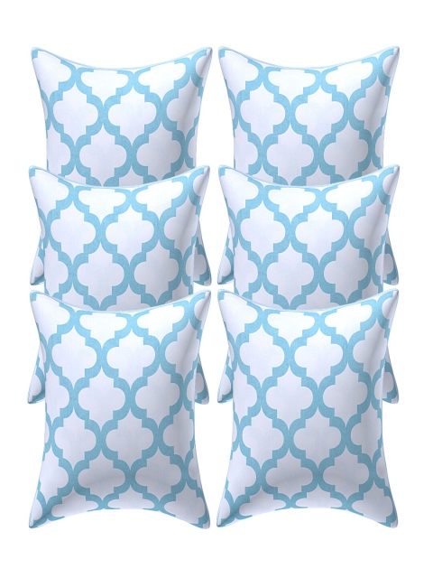 

INDHOME LIFE White & Blue Pack of 3 Abstract Rectangle Cushion Covers