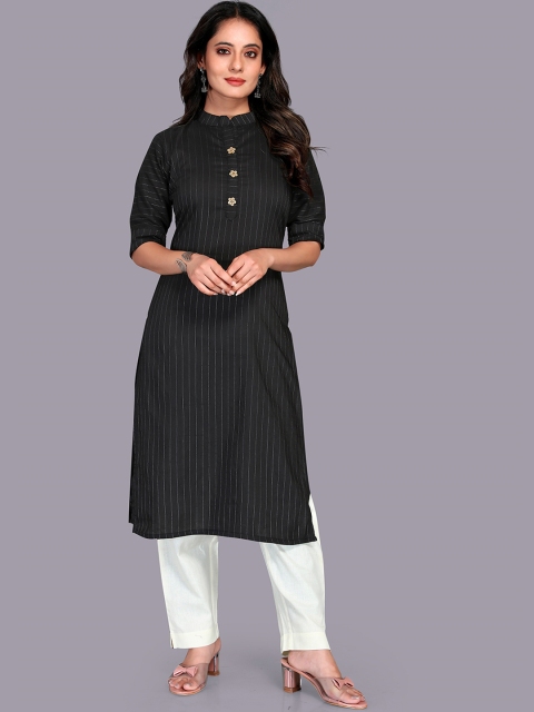 

Fashion FRICKS Women Black Pleated Kurta with Trousers