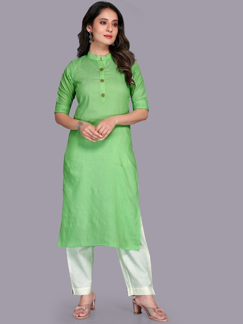 

Fashion FRICKS Women Green Striped Kurta with Trousers