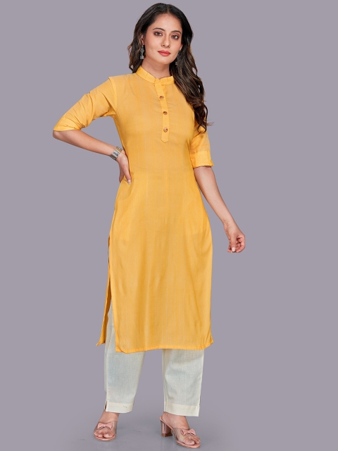 

Fashion FRICKS Women Yellow High Slit Kurti with Pyjamas