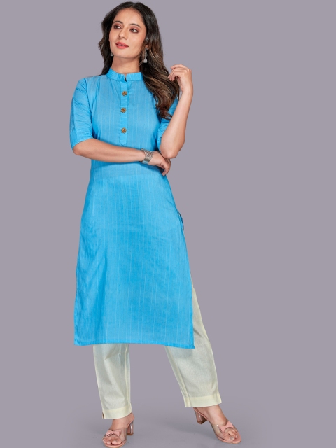 

Fashion FRICKS Women Blue Pleated Kurti with Trousers