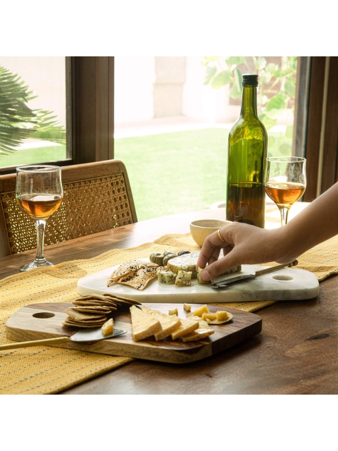 

ellementry Set Of 2 White & Brown Solid Wooden & Marble Chopping Board