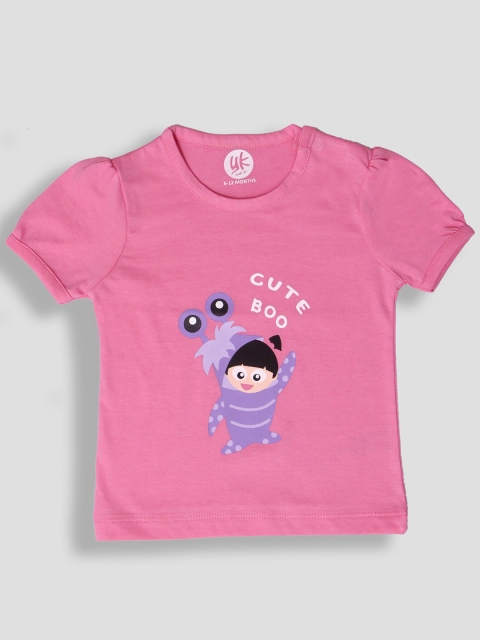 

YK Baby Infant Girls Pink & Blue Pack Of 2 Monster Inc Printed Cotton T-shirt