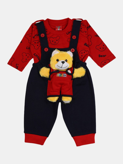 

V-Mart Kids Red & Black Printed T-shirt with Dungaree