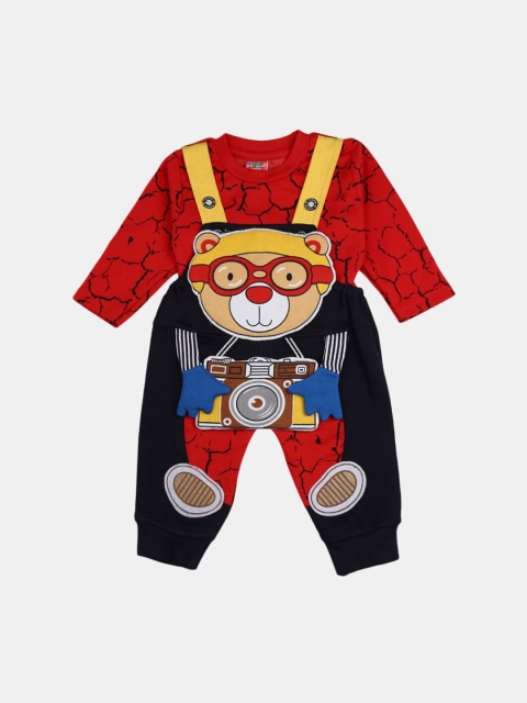 

V-Mart Unisex Kids Red & Black Printed T-shirt with Dungaree