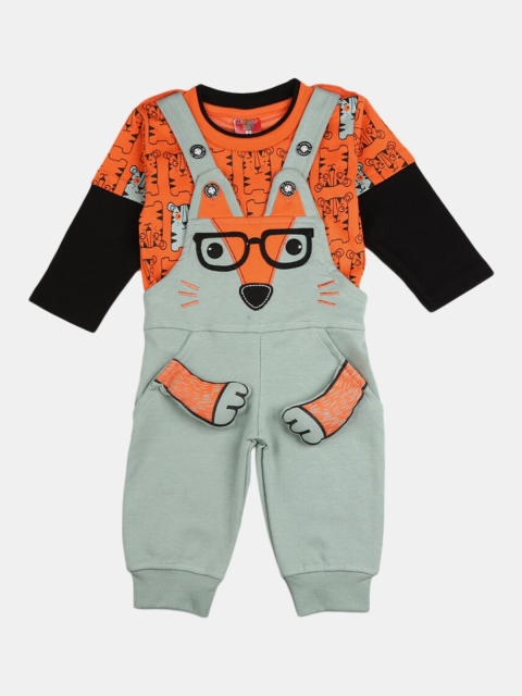 

V-Mart Unisex Kids Green & Orange Printed T-shirt with Trousers