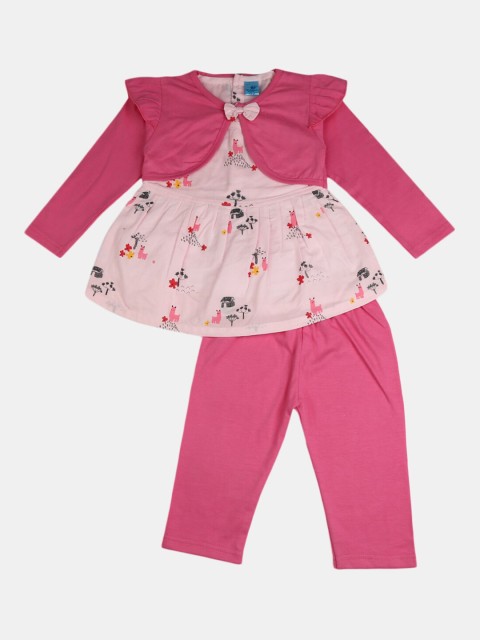 

V-Mart Girls Pink Printed Top with Trousers