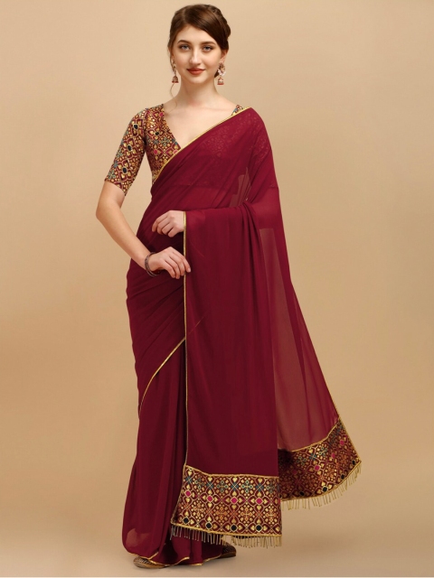 

WEAVETECH IMPEX Women Maroon & Gold-Toned Georgette Saree With Brocade Blouse