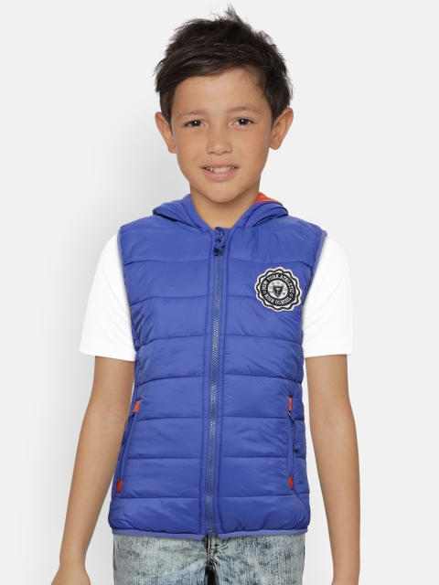 

Palm Tree Boys Blue Solid Hooded Padded Jacket