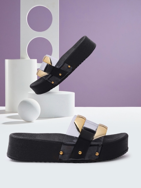 

RINDAS Black & Gold Transparent Strap Platform Heels